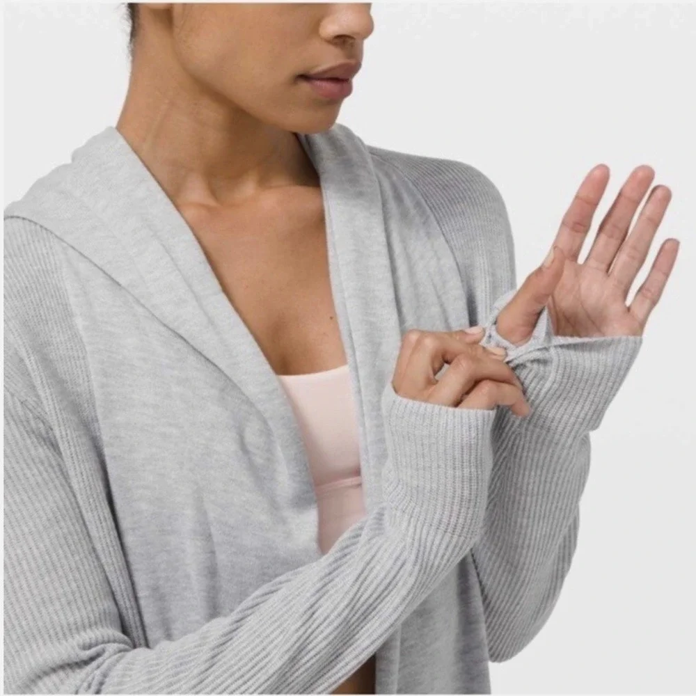 Lululemon Sundown Sweater Wrap Women's Sz 8 Gray Cardigan Hooded Cashmere‎ Blend